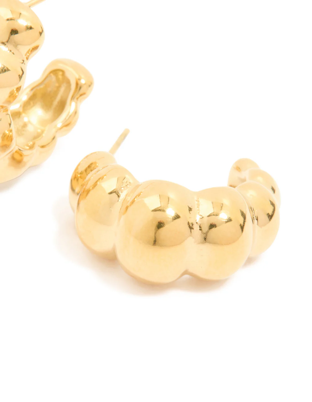 Waterproof Gold Plated Stainless Steel Bubble Croissant Hoop Earrings - Image 5
