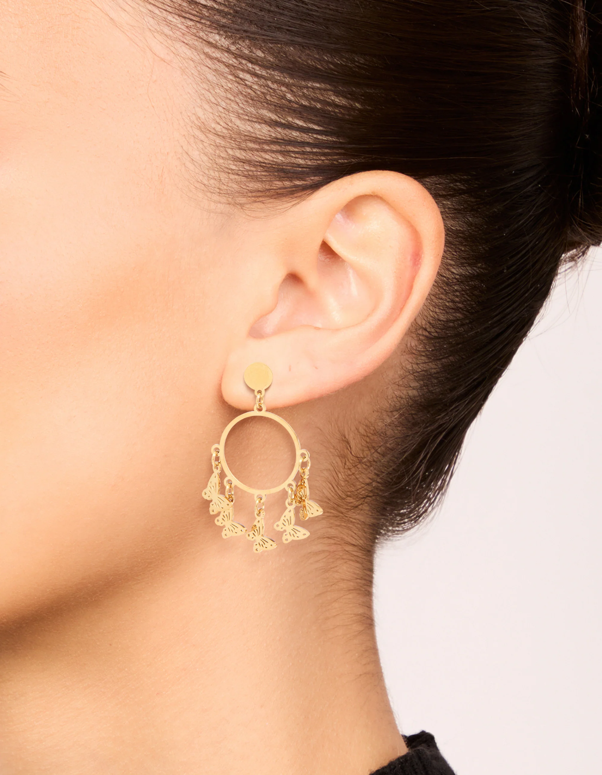 Waterproof Gold Plated Stainless Steel Butterfly Charms Hoop Earrings - Image 2