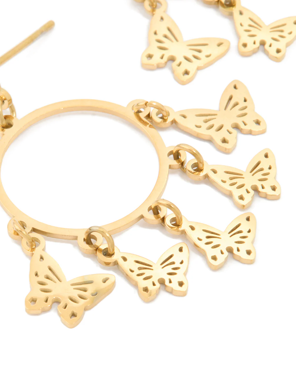 Waterproof Gold Plated Stainless Steel Butterfly Charms Hoop Earrings - Image 4