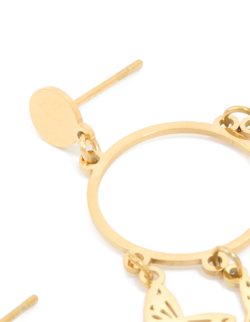 Waterproof Gold Plated Stainless Steel Butterfly Charms Hoop Earrings - Image 5