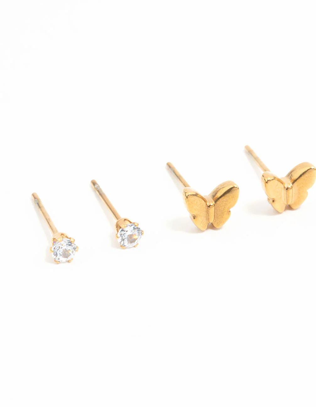 Waterproof Gold Plated Stainless Steel Butterfly & Classic Stud Earrings 3-Pack - Image 2
