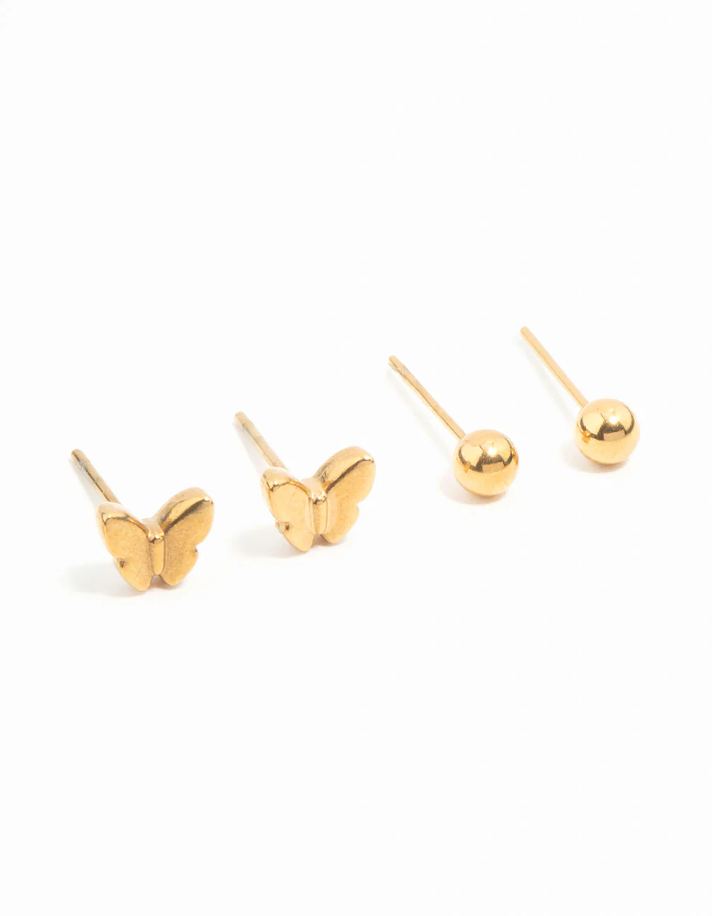Waterproof Gold Plated Stainless Steel Butterfly & Classic Stud Earrings 3-Pack - Image 3