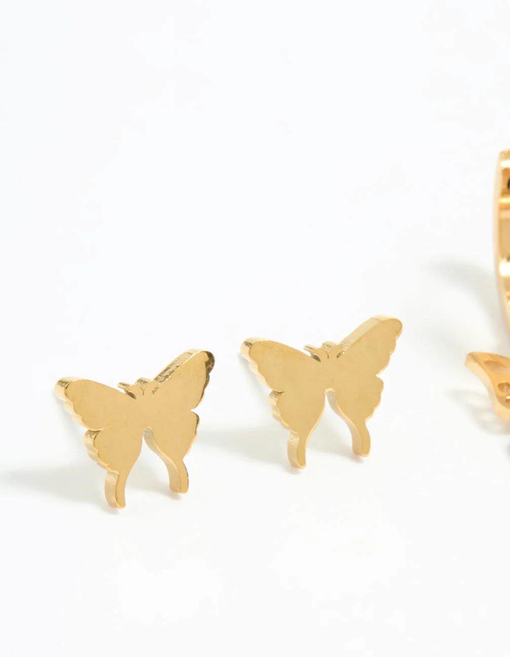 Waterproof Gold Plated Stainless Steel Butterfly Earrings 2-Pack - Image 2