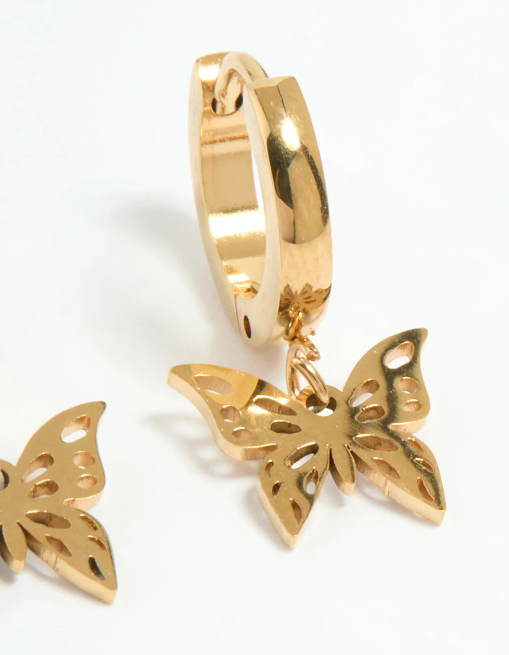 Waterproof Gold Plated Stainless Steel Butterfly Earrings 2-Pack - Image 3