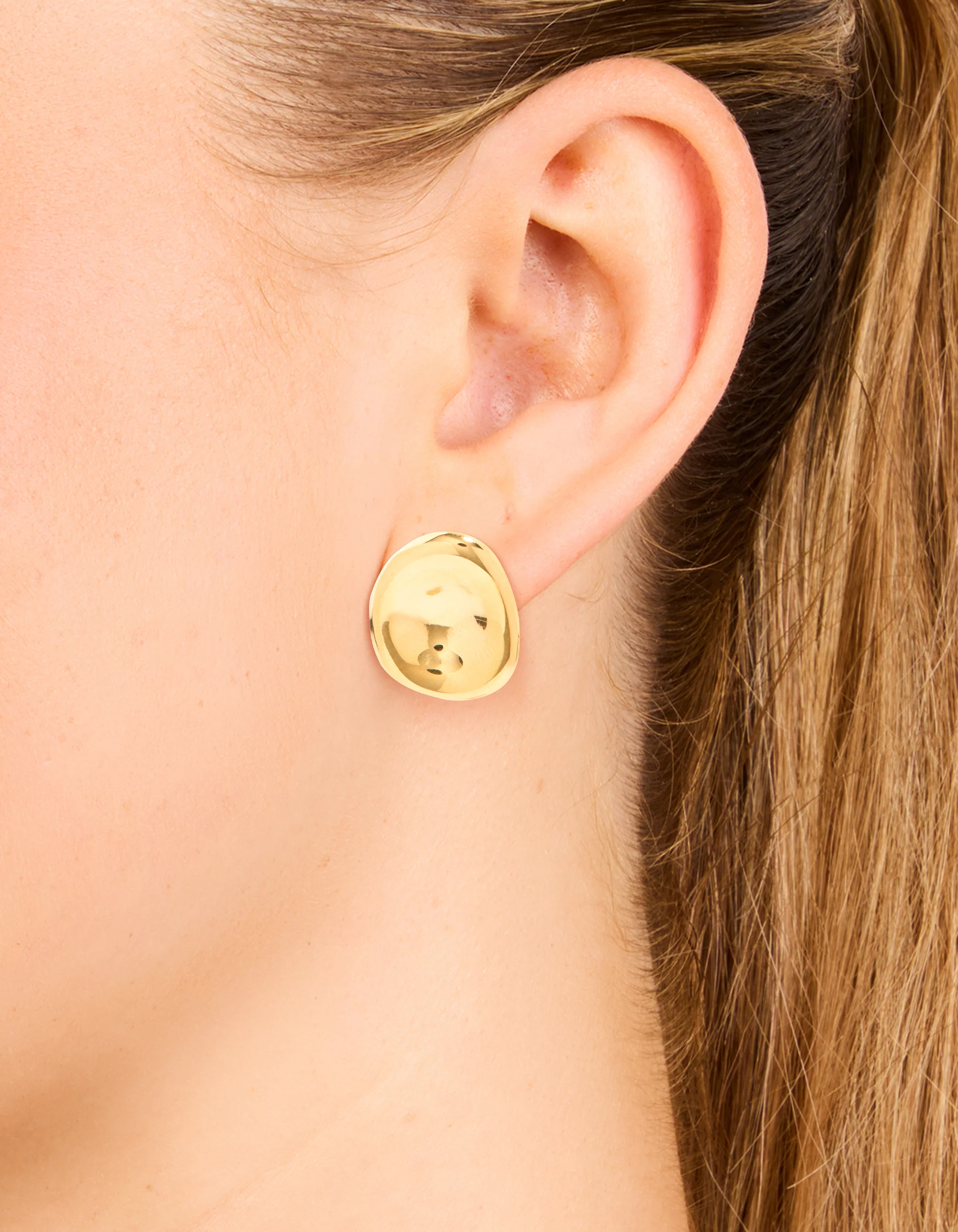 Waterproof Gold Plated Stainless Steel Button Stud Earrings - Image 2