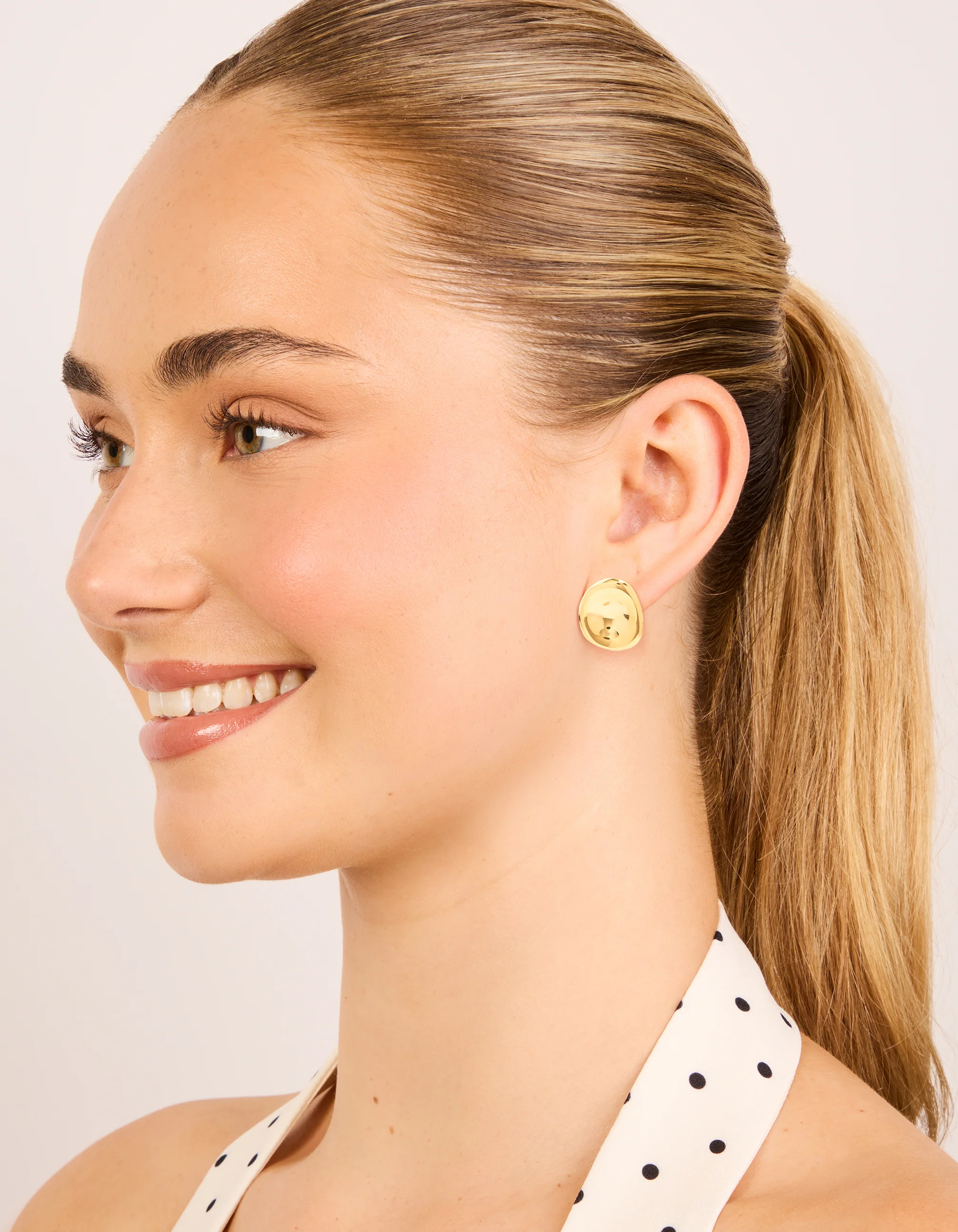 Waterproof Gold Plated Stainless Steel Button Stud Earrings - Image 3