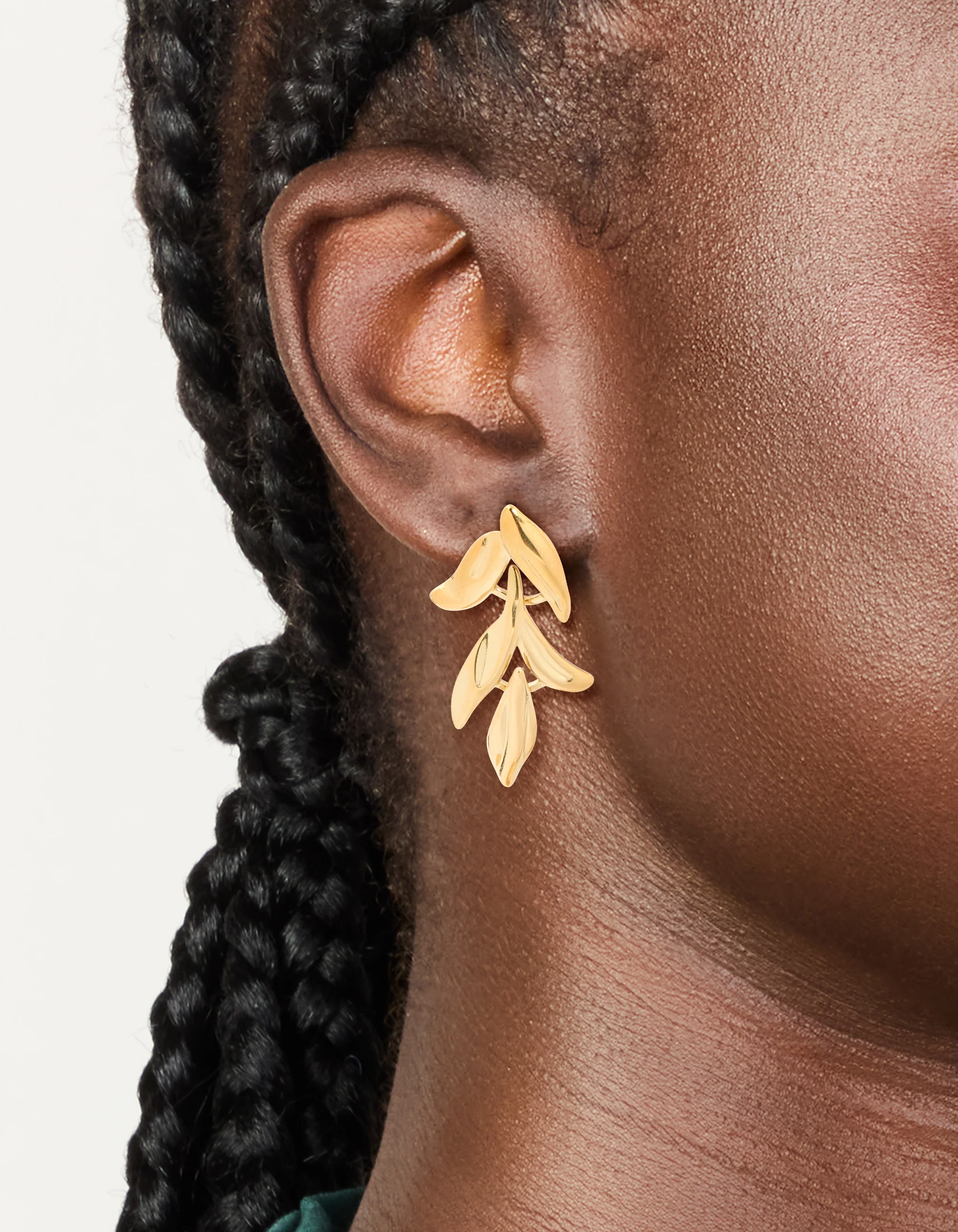 Waterproof Gold Plated Stainless Steel Cascading Leaf Drop Stud Earrings - Image 2