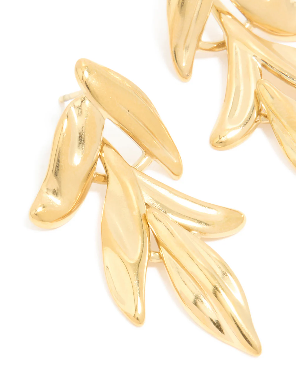 Waterproof Gold Plated Stainless Steel Cascading Leaf Drop Stud Earrings - Image 4