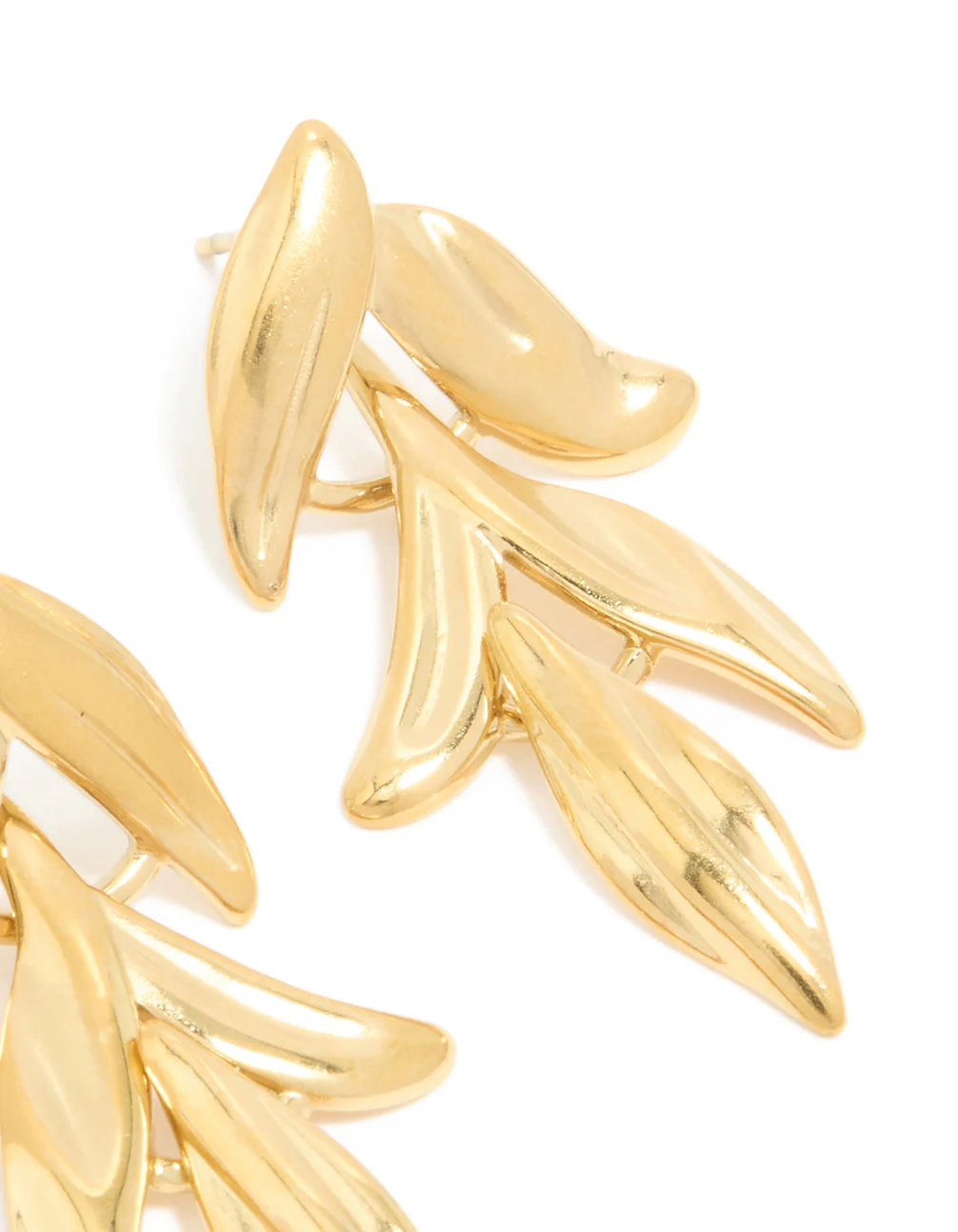 Waterproof Gold Plated Stainless Steel Cascading Leaf Drop Stud Earrings - Image 5