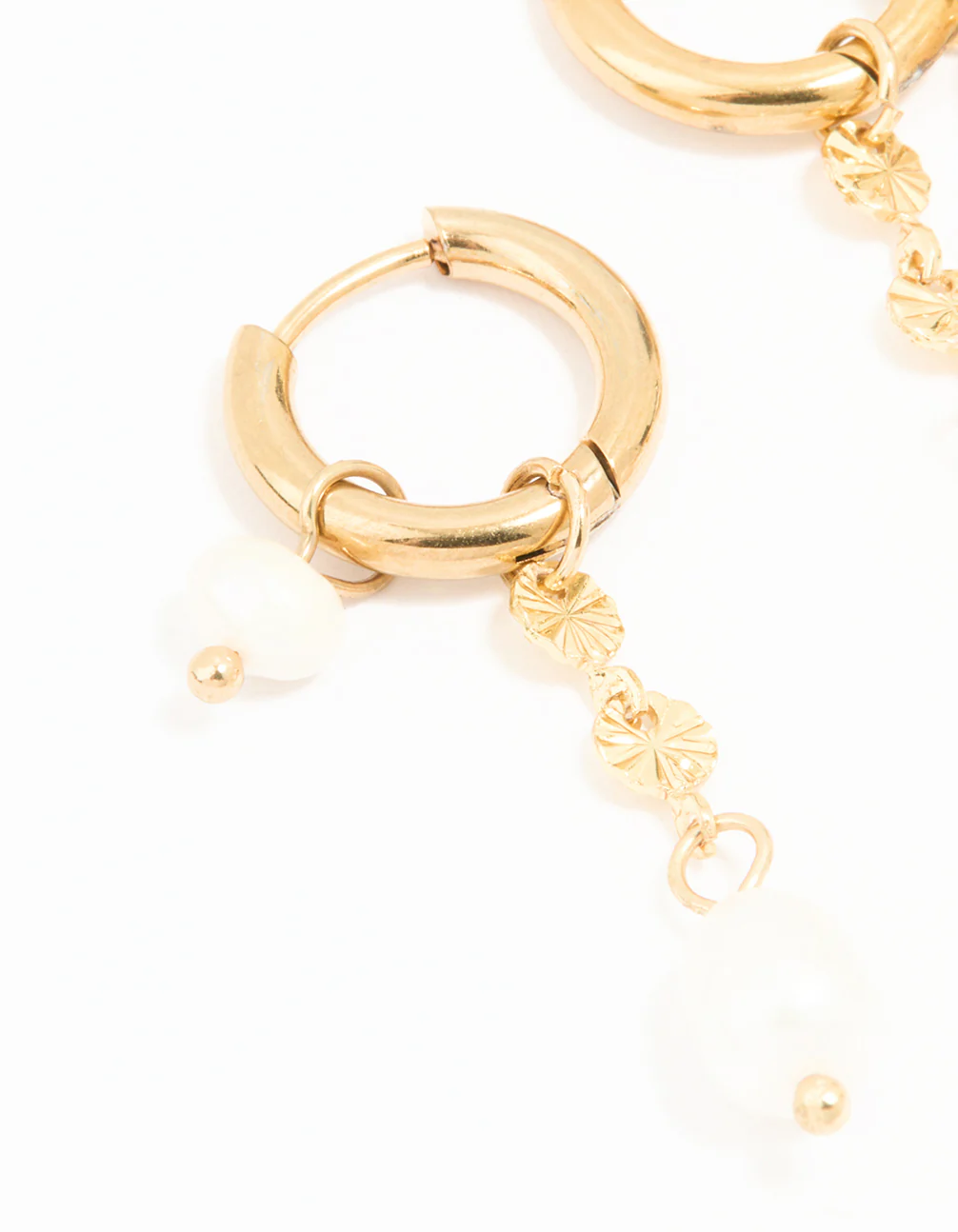 Waterproof Gold Plated Stainless Steel Chain Freshwater Pearl Drop Huggie Earrings - Image 4