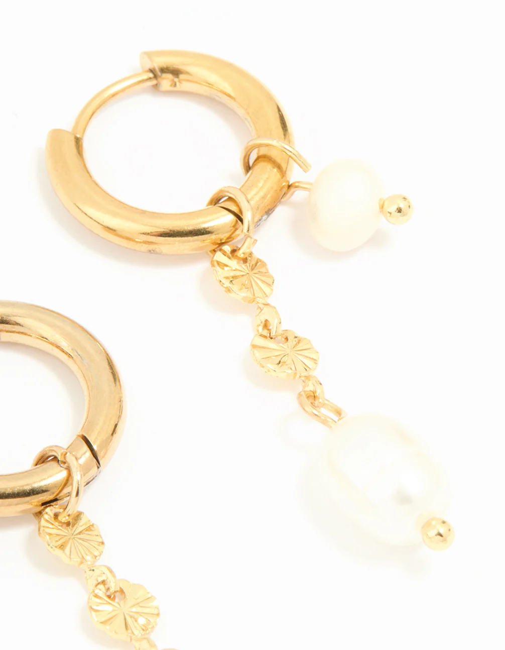 Waterproof Gold Plated Stainless Steel Chain Freshwater Pearl Drop Huggie Earrings - Image 5