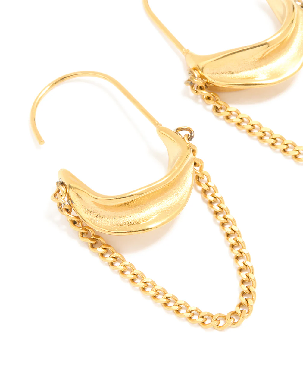 Waterproof Gold Plated Stainless Steel Chain Hoop Earrings - Image 2