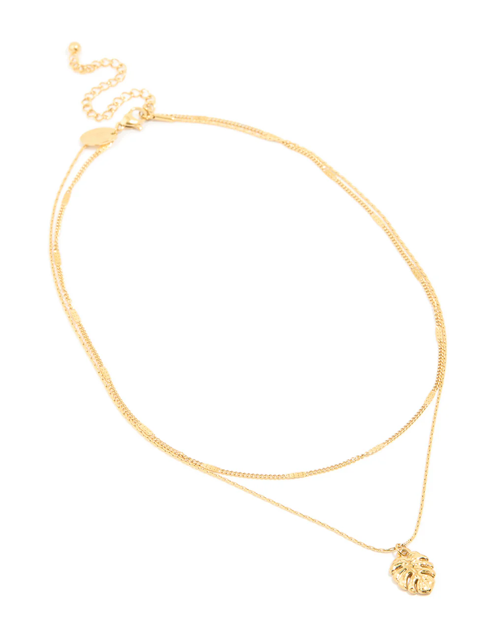 Waterproof Gold Plated Stainless Steel Chain & Leaf Layered Necklace - Image 2