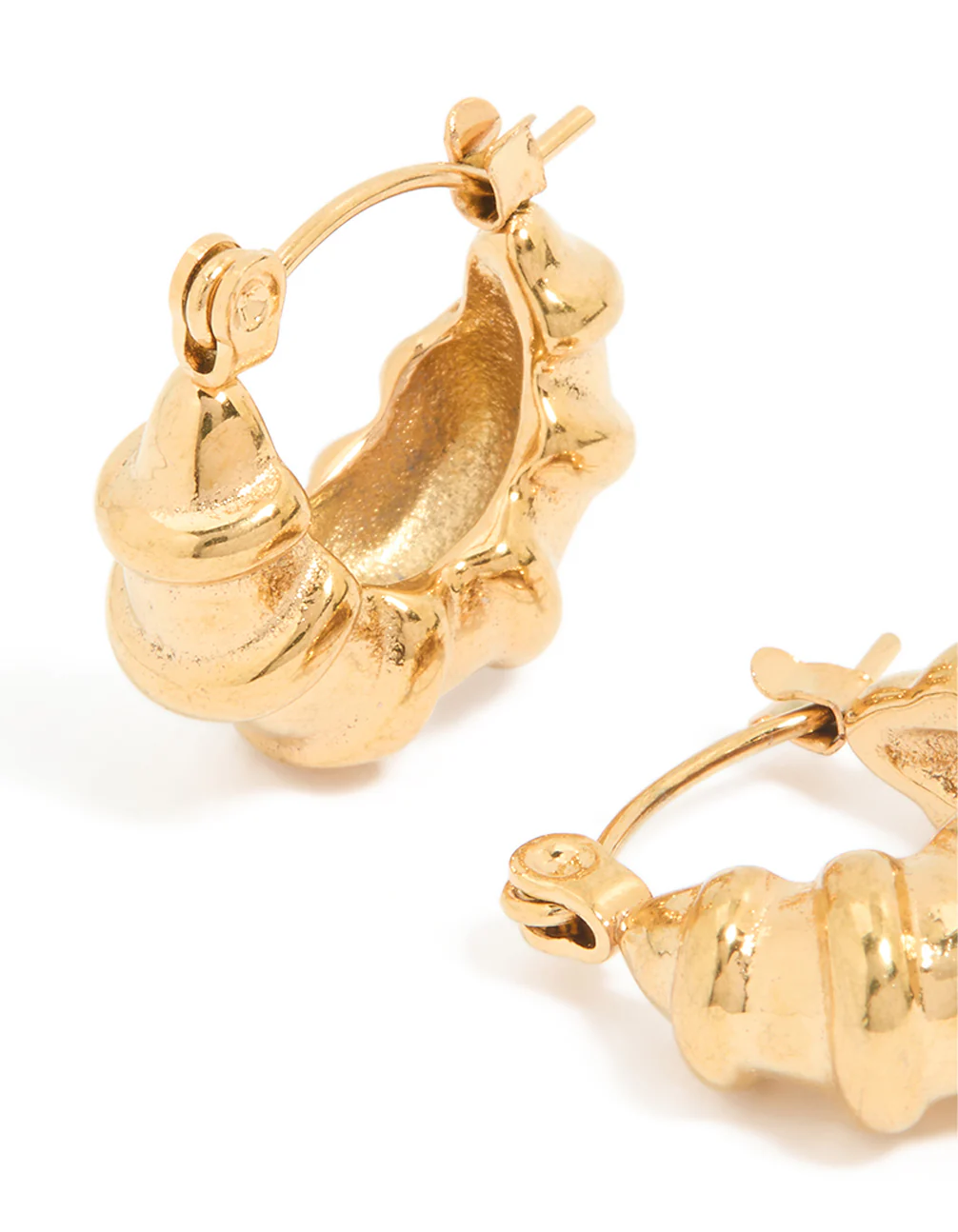 Waterproof Gold Plated Stainless Steel Chunky Detailed Hoop Earrings - Image 4