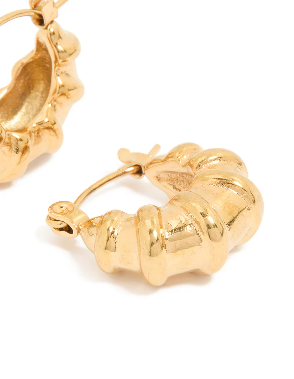 Waterproof Gold Plated Stainless Steel Chunky Detailed Hoop Earrings - Image 5