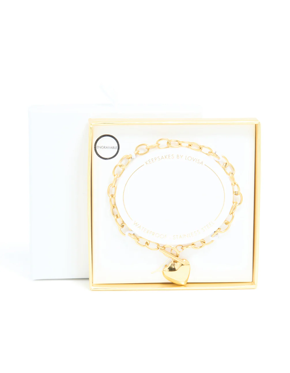 Waterproof Gold Plated Stainless Steel Chunky Heart Charm Bracelet - Image 5