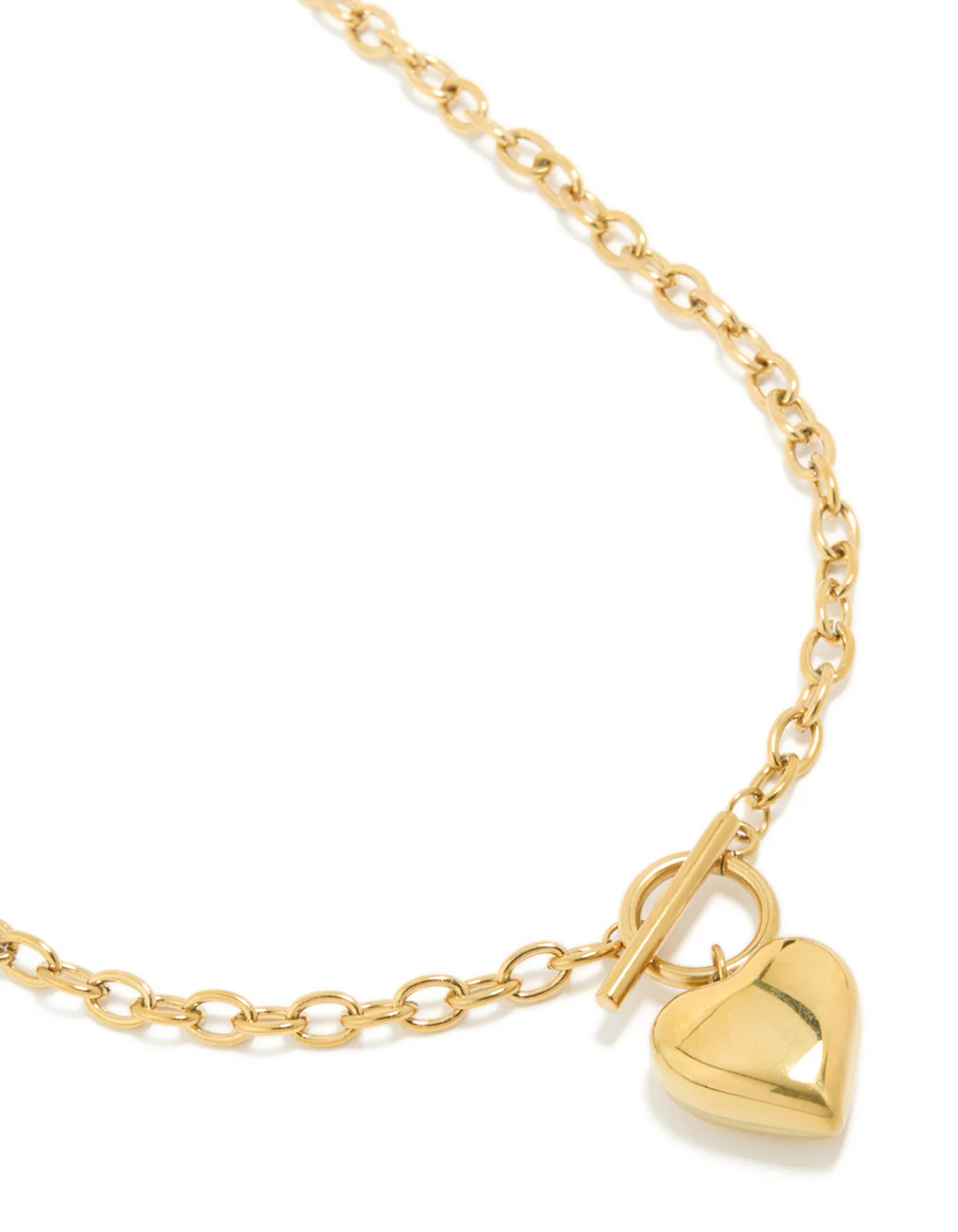 Waterproof Gold Plated Stainless Steel Chunky Heart T&O Necklace - Image 2
