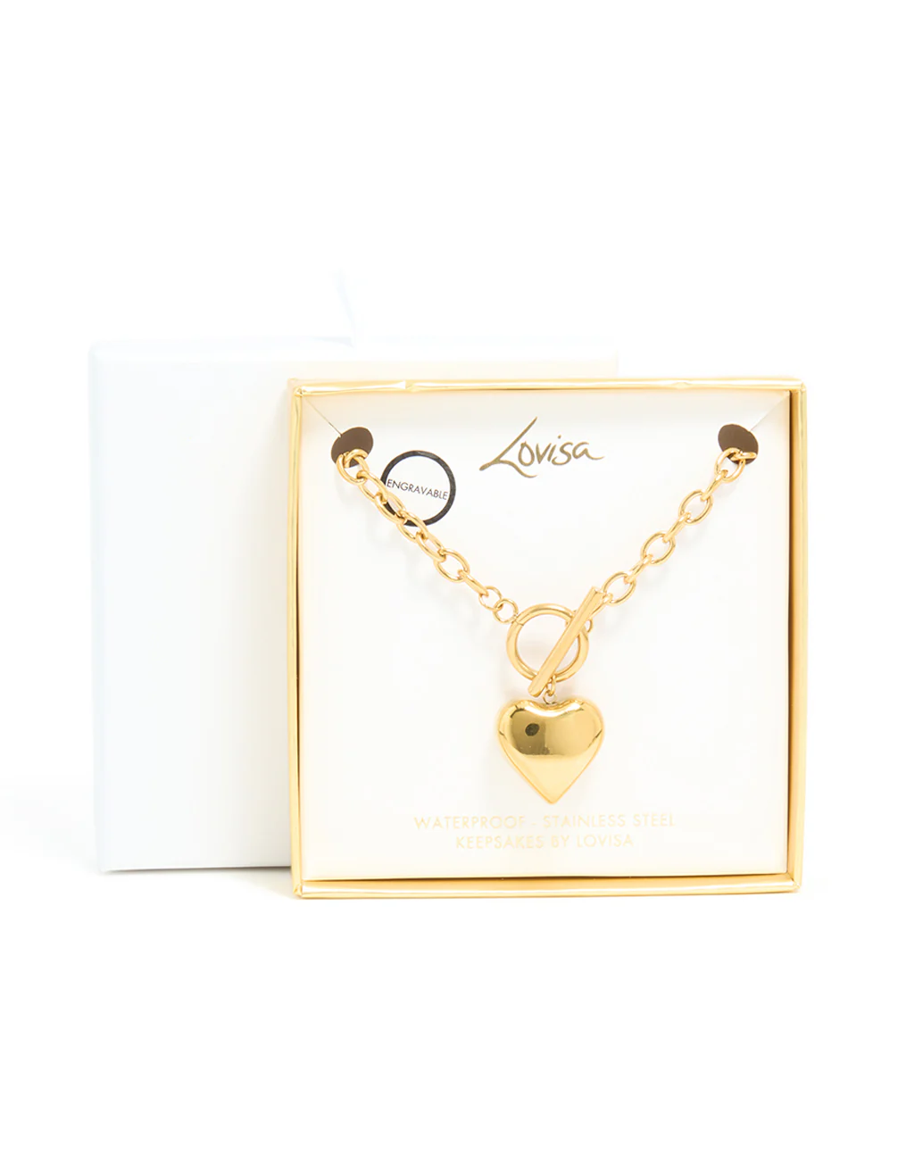 Waterproof Gold Plated Stainless Steel Chunky Heart T&O Necklace - Image 5