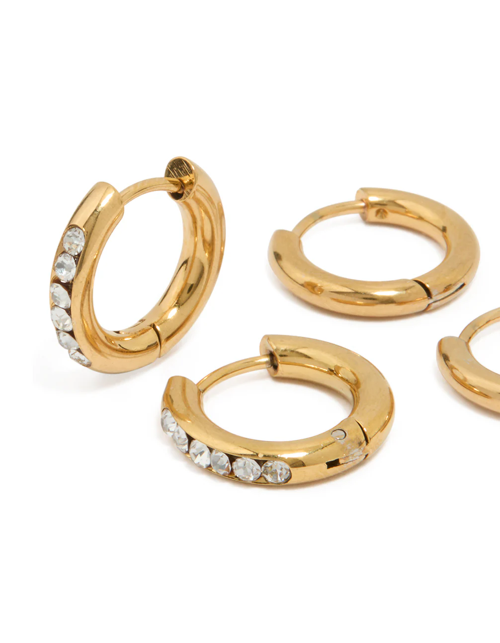 Waterproof Gold Plated Stainless Steel Chunky Hoop Earrings 2-Pack - Image 2