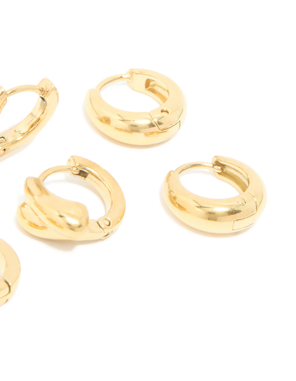 Waterproof Gold Plated Stainless Steel Chunky Huggie Earrings 3-Pack - Image 5