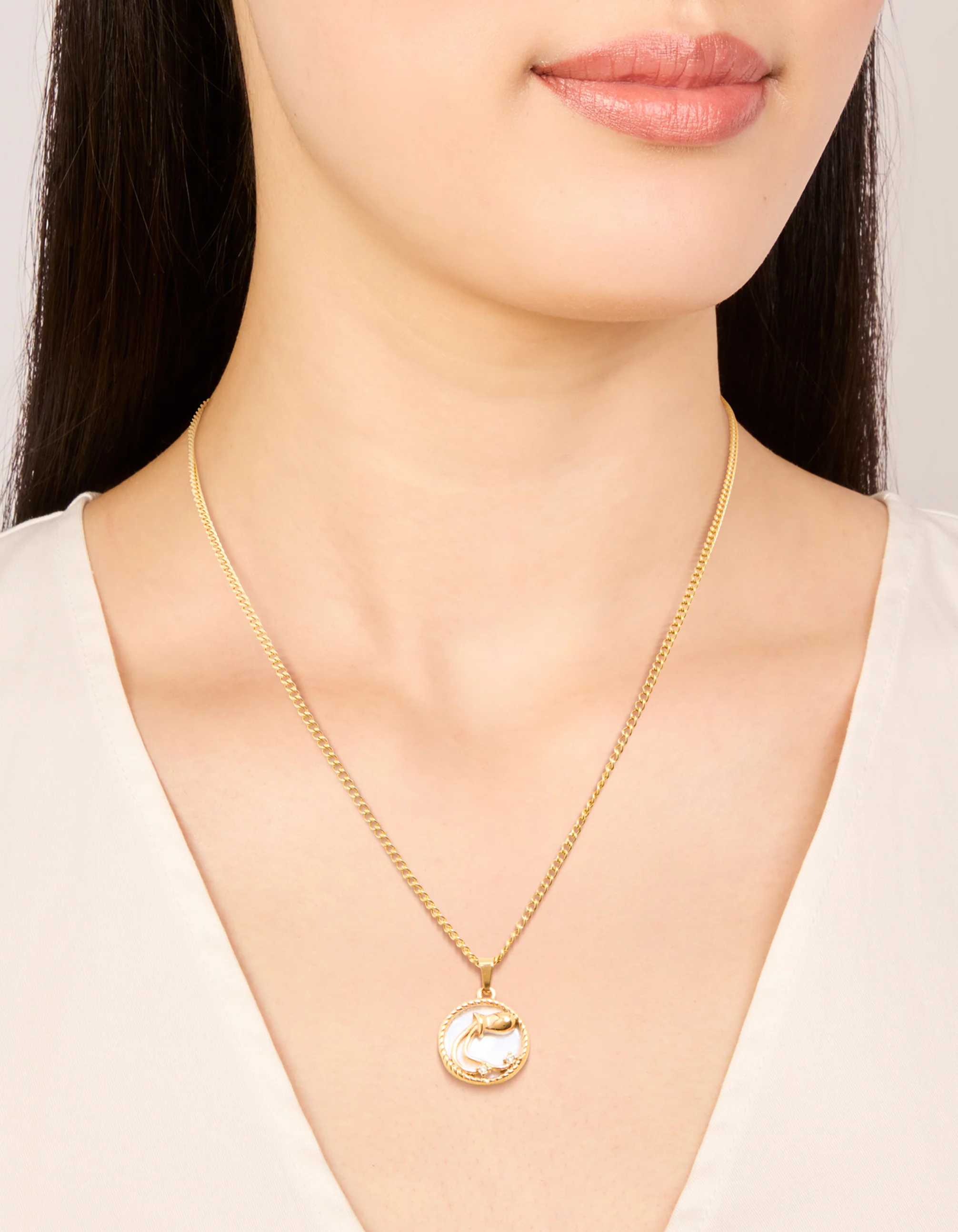 Waterproof Gold Plated Stainless Steel Circle Aquarius Zodiac Sign Necklace - Image 2