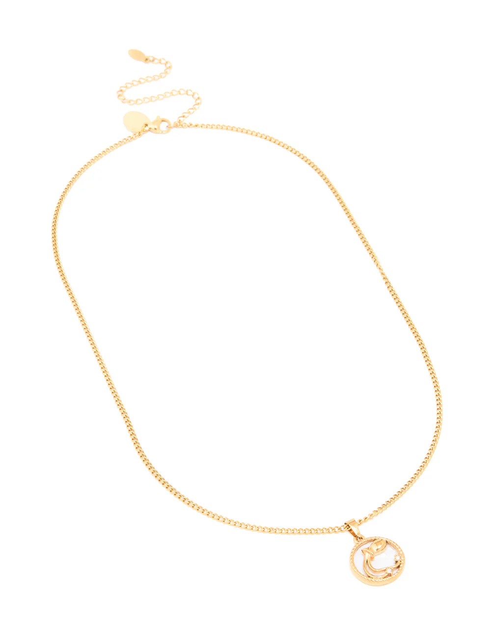 Waterproof Gold Plated Stainless Steel Circle Aquarius Zodiac Sign Necklace - Image 4