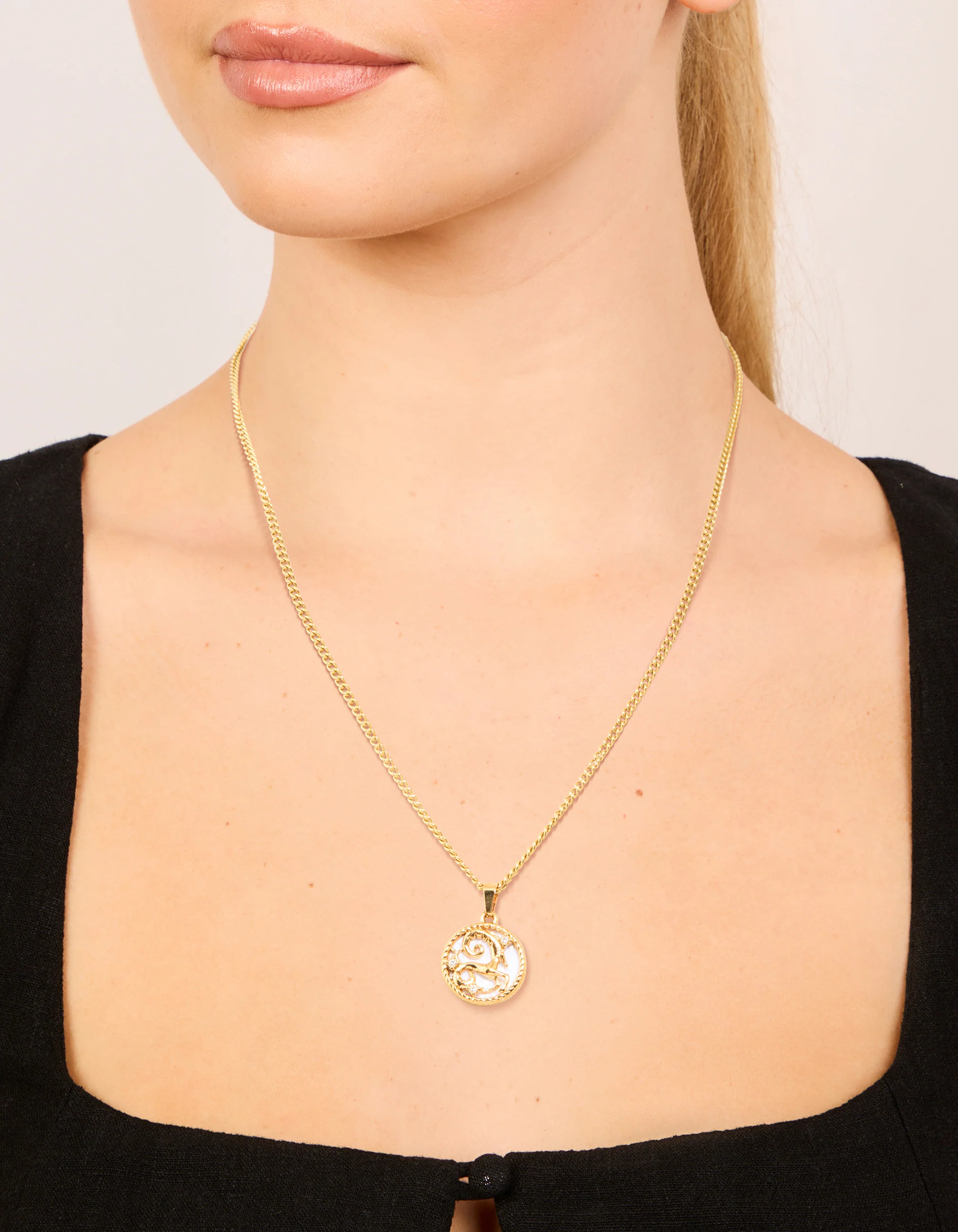 Waterproof Gold Plated Stainless Steel Circle Capricorn Zodiac Sign Necklace - Image 2