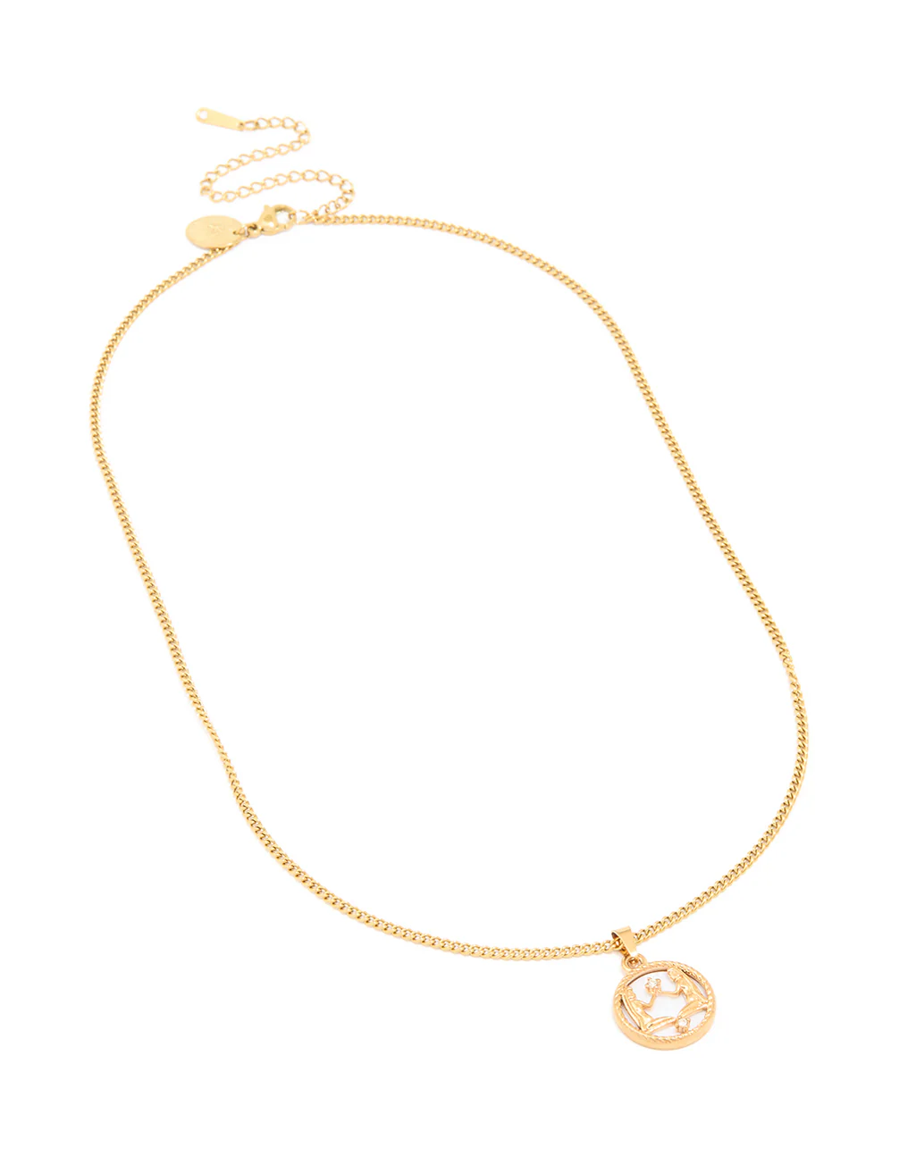 Waterproof Gold Plated Stainless Steel Circle Gemini Zodiac Sign Necklace - Image 4