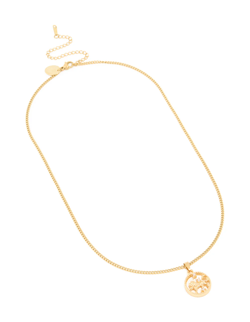 Waterproof Gold Plated Stainless Steel Circle Leo  Zodiac Sign Necklace - Image 2