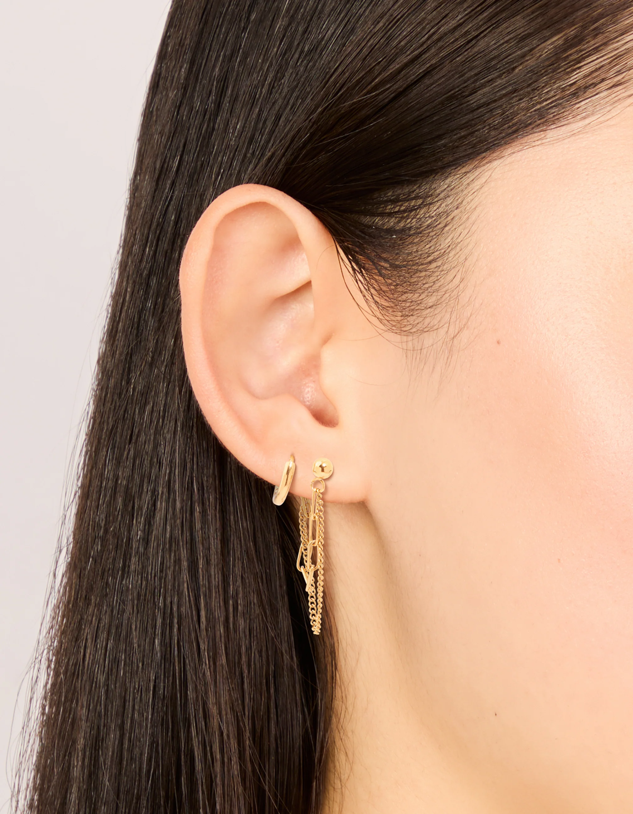 Waterproof Gold Plated Stainless Steel Classic Chain Earrings & Huggie Earrings 2-Pack - Image 2