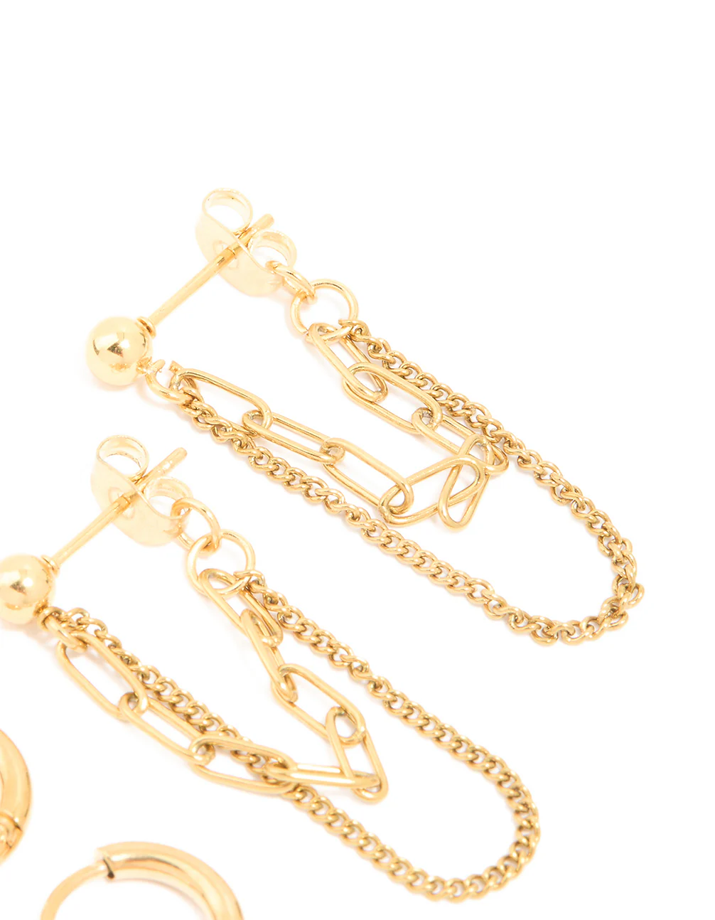 Waterproof Gold Plated Stainless Steel Classic Chain Earrings & Huggie Earrings 2-Pack - Image 4