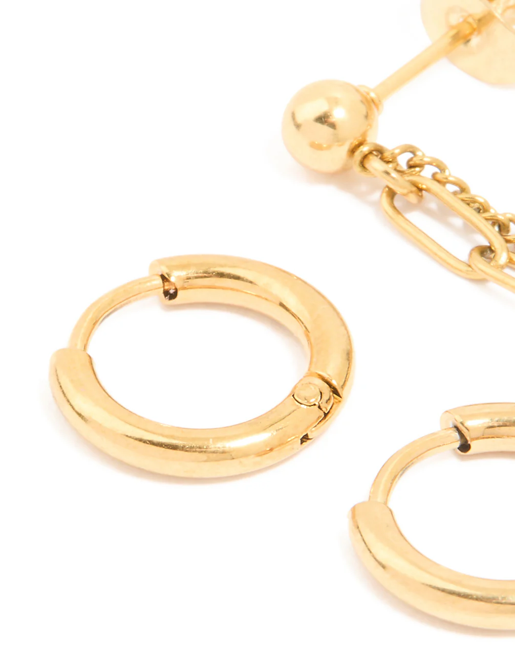 Waterproof Gold Plated Stainless Steel Classic Chain Earrings & Huggie Earrings 2-Pack - Image 5
