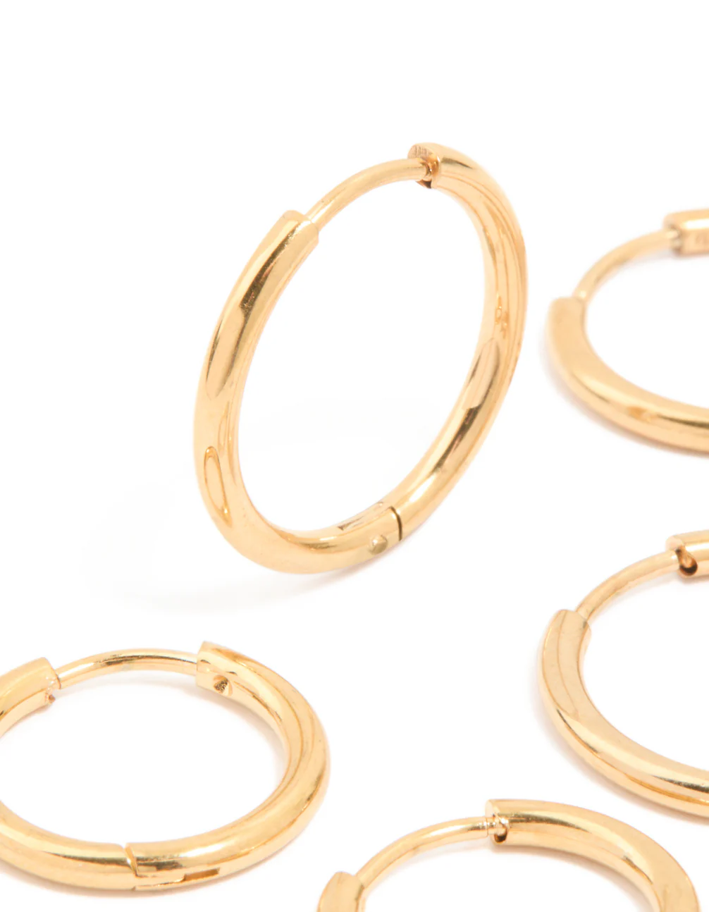 Waterproof Gold Plated Stainless Steel Classic Huggie Clicker Earrings 3-Pack - Image 2