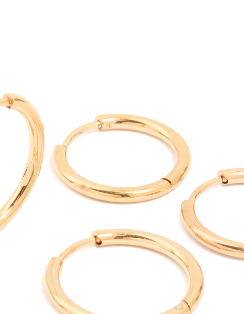 Waterproof Gold Plated Stainless Steel Classic Huggie Clicker Earrings 3-Pack - Image 3