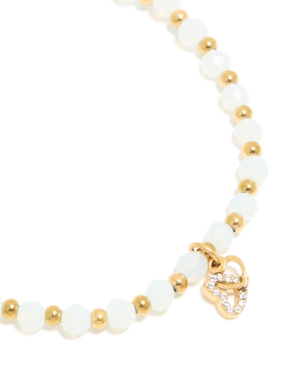 Waterproof Gold Plated Stainless Steel Clear Quartz Semi Precious Stone & Heart Link Chain Bracelet - Image 2