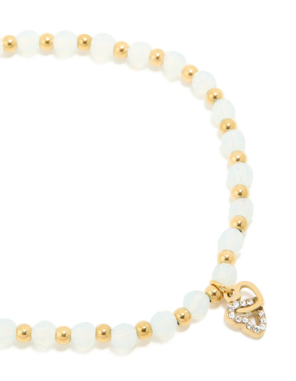 Waterproof Gold Plated Stainless Steel Clear Quartz Semi Precious Stone Heart Link Stretch Bracelet - Image 2