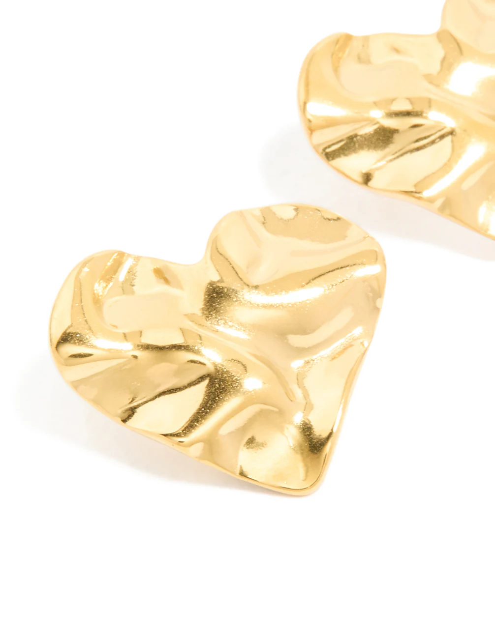 Waterproof Gold Plated Stainless Steel Crinkle Heart Stud Earrings - Image 4