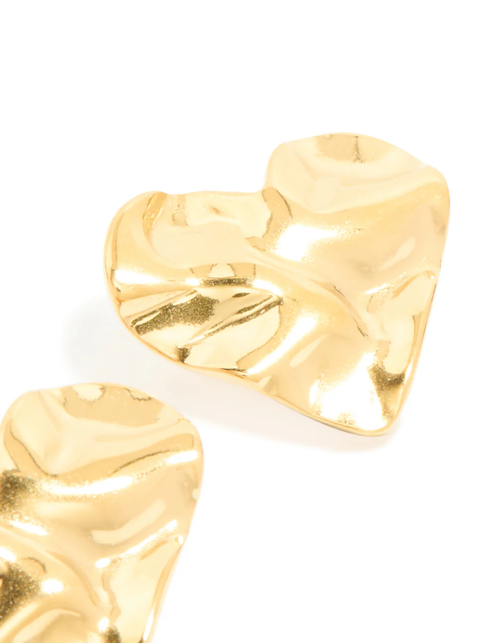 Waterproof Gold Plated Stainless Steel Crinkle Heart Stud Earrings - Image 5