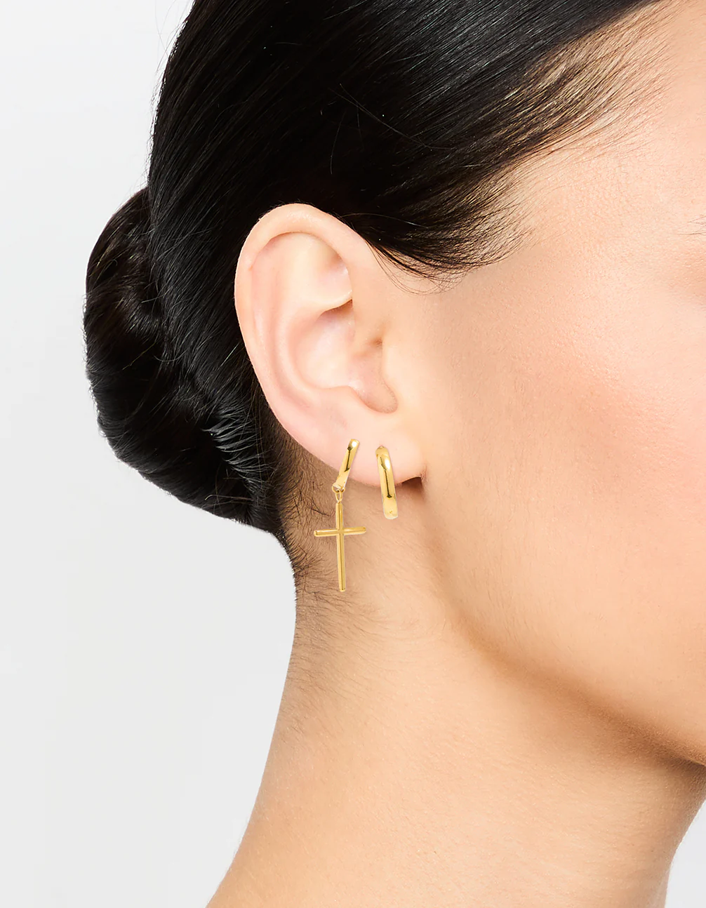 Waterproof Gold Plated Stainless Steel Cross Hoop Earrings 2-Pack - Image 2
