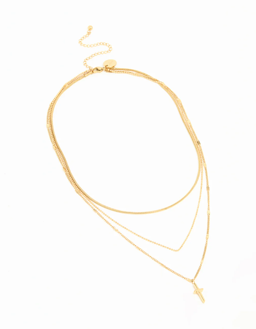 Waterproof Gold Plated Stainless Steel Cross Layered Necklace - Image 2