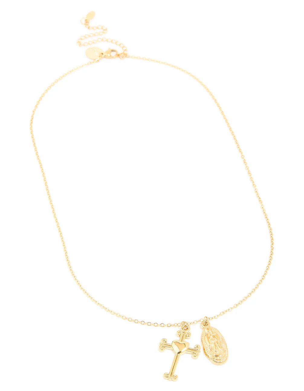 Waterproof Gold Plated Stainless Steel Cross & Mary Pendant Necklace - Image 4