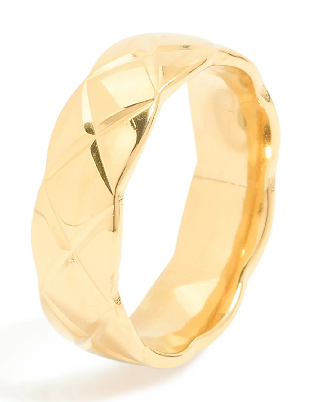 Waterproof Gold Plated Stainless Steel Crosshatch Ring - Image 2