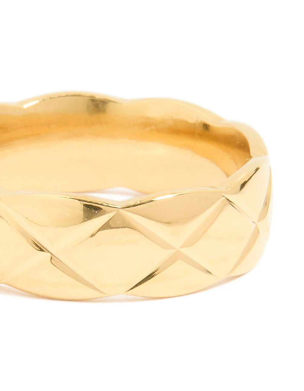 Waterproof Gold Plated Stainless Steel Crosshatch Ring - Image 3