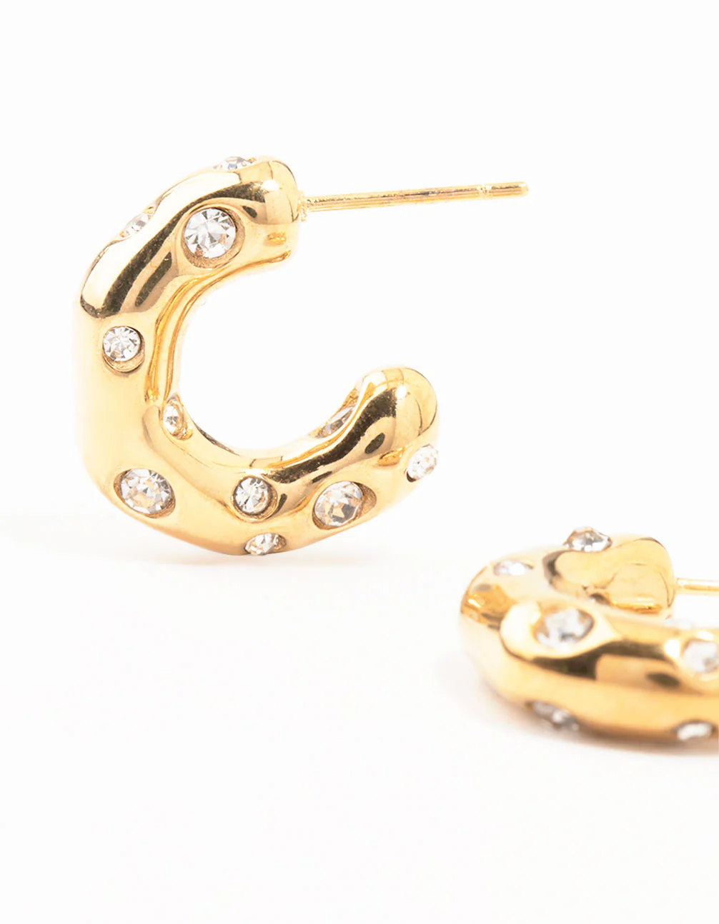 Waterproof Gold Plated Stainless Steel Crystal Molten Hoop Earrings - Image 2