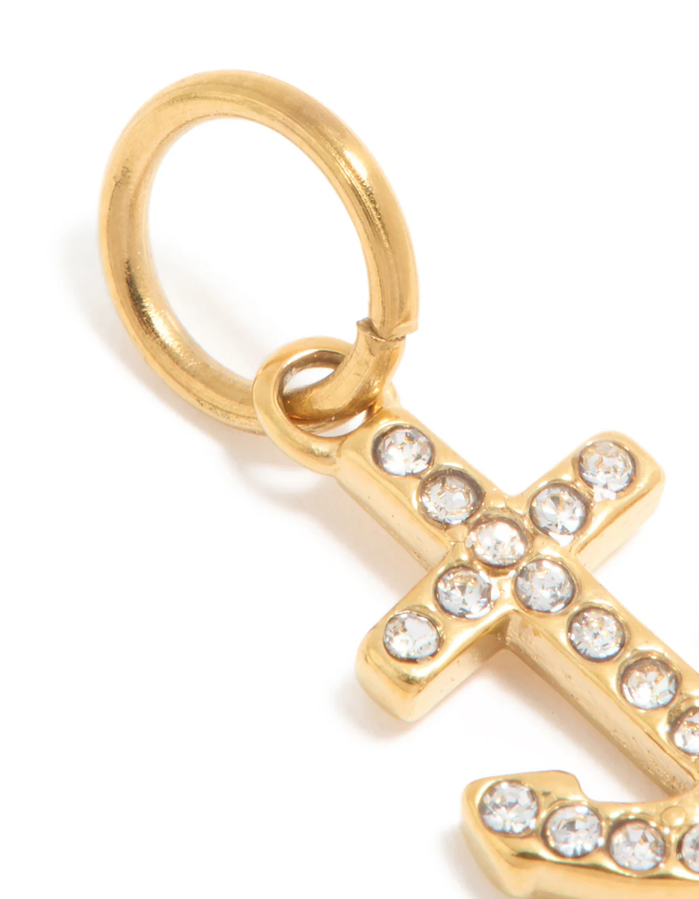 Waterproof Gold Plated Stainless Steel Cubic Zirconia Anchor Charm - Image 2