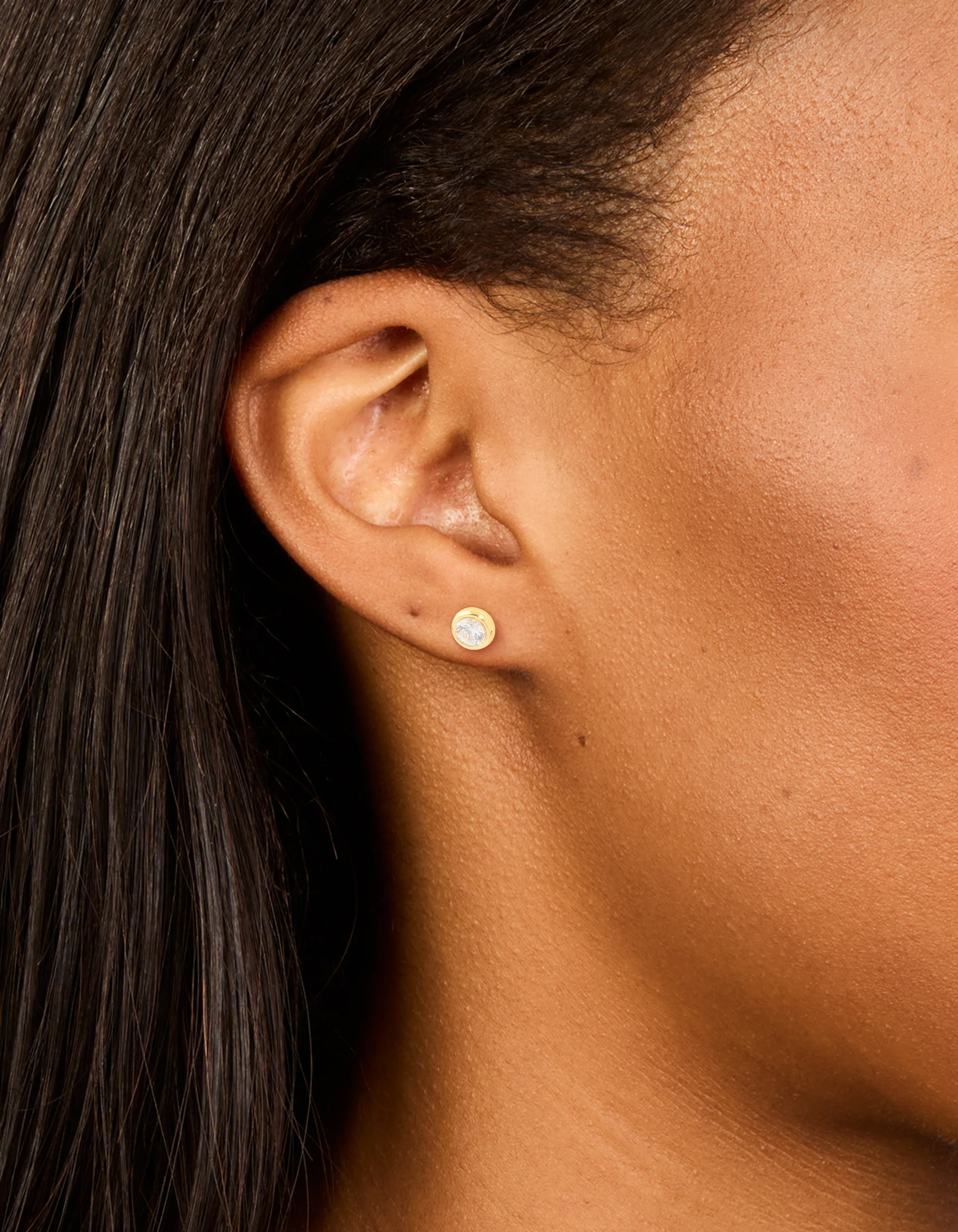 Waterproof Gold Plated Stainless Steel Cubic Zirconia April Bezel Set Stud Earrings - Image 2