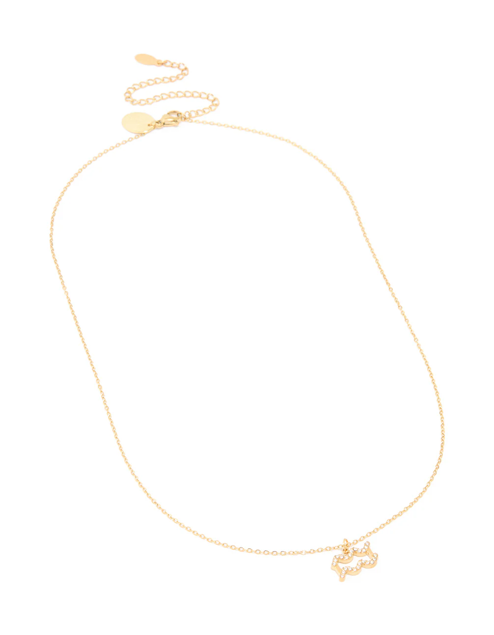 Waterproof Gold Plated Stainless Steel Cubic Zirconia Aquarius Zodiac Sign Necklace - Image 4