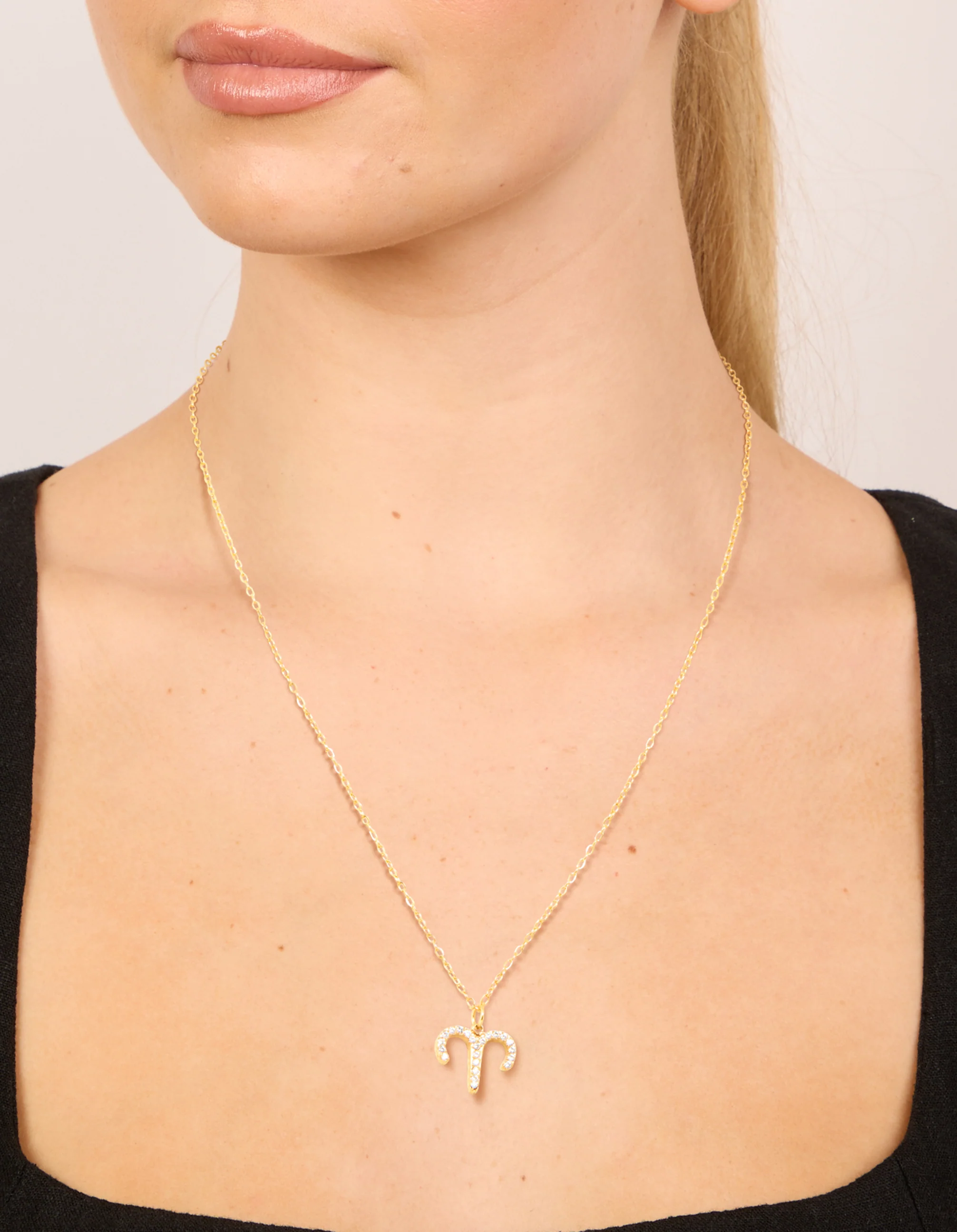 Waterproof Gold Plated Stainless Steel Cubic Zirconia Aries Zodiac Sign Necklace - Image 2