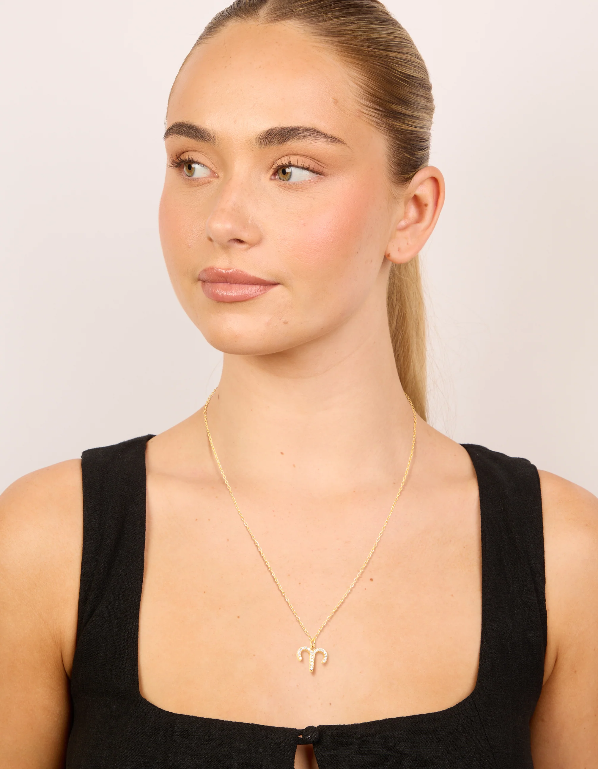 Waterproof Gold Plated Stainless Steel Cubic Zirconia Aries Zodiac Sign Necklace - Image 3