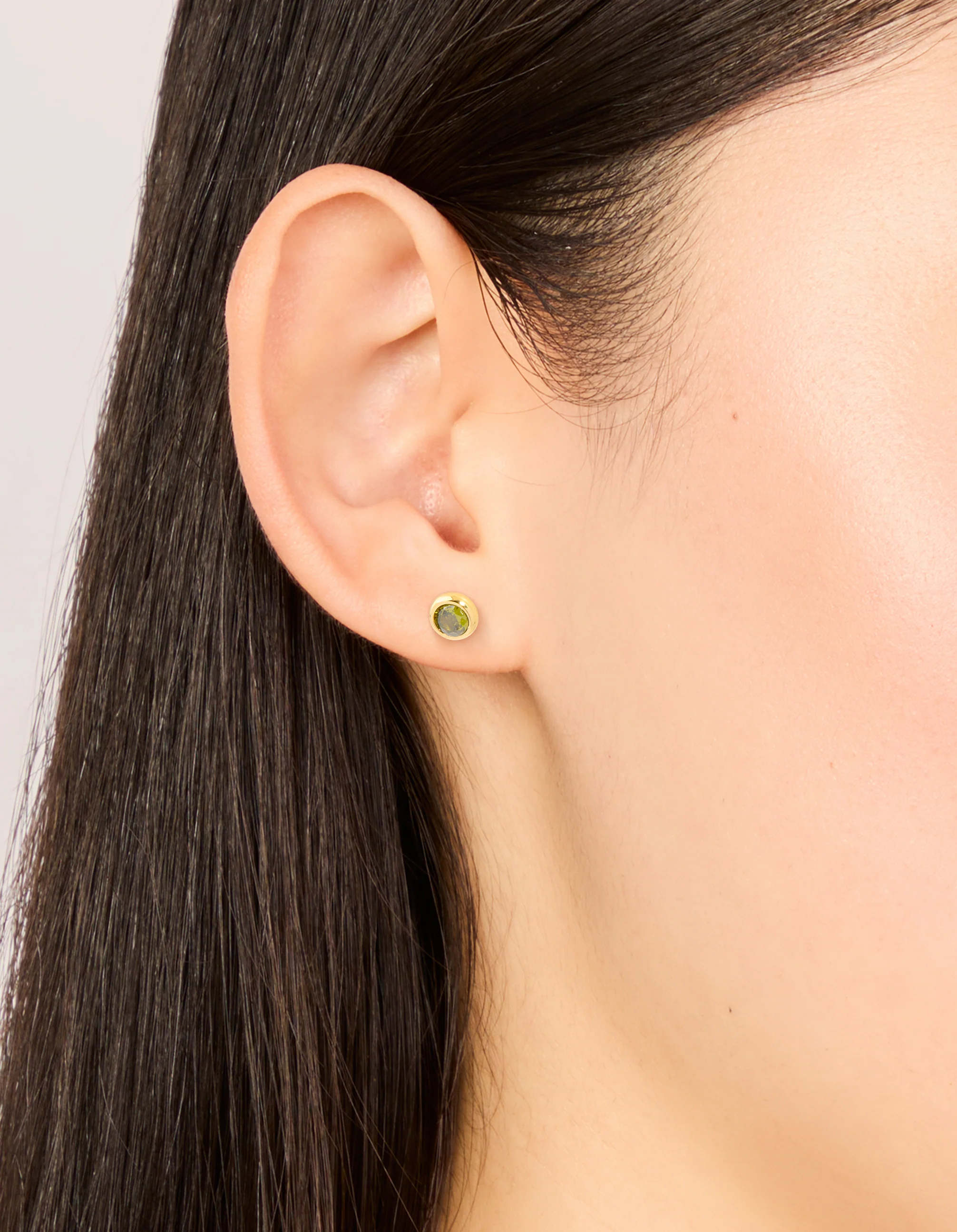 Waterproof Gold Plated Stainless Steel Cubic Zirconia August Birthstone Bezel Set Stud Earrings - Image 2